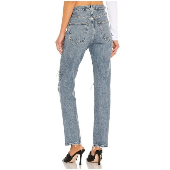 AGOLDE Lana Jean  Backdrop Blue Straight Leg Distressed Jeans 27 Aritzia - Picture 2 of 16